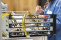 Midsection of female engineer repairing computer Royalty Free Stock Photo