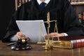 Judge Reading Documents At Desk In Courtroom Royalty Free Stock Photo