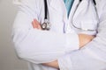 Male Doctor Standing With Arms Crossed In Clinic Royalty Free Stock Photo