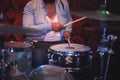 Midsection of musician playing drum kit Royalty Free Stock Photo