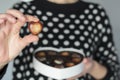 Midsection of woman holding valentines chocolate