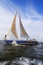 Midshipmen from the U.S. Naval Academy practice sailing skills in Chesapeake Bay, near Annapolis, Maryland