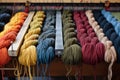 midshot of a loom with various colored yarns Royalty Free Stock Photo