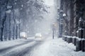 In the midst of an abnormally cold winter, the frozen street exudes an icy atmosphere Royalty Free Stock Photo
