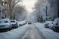 In the midst of an abnormally cold winter, the frozen street exudes an icy atmosphere Royalty Free Stock Photo