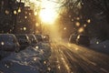 In the midst of an abnormally cold winter, the frozen street exudes an icy atmosphere Royalty Free Stock Photo