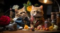 Relaxing Getaway: Two Charming Cats Enjoying a Summer Vacation AI Generated