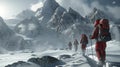 In the midst of a desolate and snowcovered environment a team of explorers trudge forward determined and undeterred. .