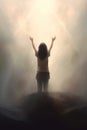 young girl praising the lord. arms raised to the heavens. praising and praying. deliverance of all evil.