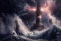 Lightning struck an old lighthouse during a storm Royalty Free Stock Photo