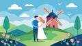 In the midst of a romantic countryside elopement a couple stands atop a charming windmill declaring their undying love