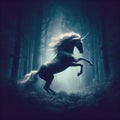 Unicorn in the mystical forest