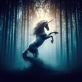 Unicorn in the mystical forest