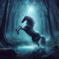 Unicorn in the mystical forest