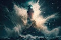 Lighthouse on the rocks in the sea with big waves Royalty Free Stock Photo