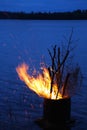 Midsummer bonfire at lakeside Royalty Free Stock Photo