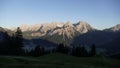 Midsummer bonfire at Zugspitze mountain and Ehrwalder Sonnenspitze mountain in Tyrol, Austria Royalty Free Stock Photo
