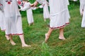 Midsummer. A group of young people of Slavic appearance at the celebration of Midsummer