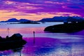 Midsummer night in Norway, colorful sky, reflecting in sea Royalty Free Stock Photo