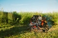 Midsummer solstice bonfire, traditional Latvian summer solstice celebration