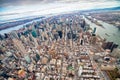 Midtown Manhattan aerial skyline from helicopter in winter season, New York City - USA Royalty Free Stock Photo