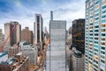 Midtown Manhattan from rooftop, aerial view at sunset