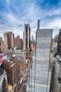 Midtown Manhattan from rooftop, aerial view at sunset