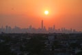 Midtown Manhattan skyline panorama at sunset