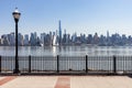Midtown Manhattan Skyline seen from a Riverfront Park in Weehawken New Jersey Royalty Free Stock Photo
