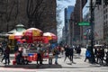 Midtown Manhattan Street Crossing with a Hot Dog Vendor in New York City Royalty Free Stock Photo