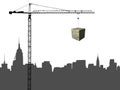 Midtown skyline with crane and dollar cube
