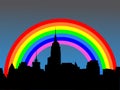 Midtown skyline with rainbow