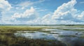 Midwest Grassland: A Majestic Swampland With Expansive Blue Skies