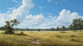Midwest Grassland: Photorealistic Painting Of Windy Forest Landscape