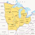 Midwest Region of the United States, American Midwest, political map