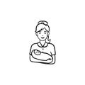 A midwife with a newborn child hand drawn outline doodle icon. Royalty Free Stock Photo