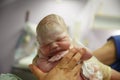 Midwife holding up a vernix covered newborn Royalty Free Stock Photo