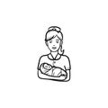 A midwife with a newborn child hand drawn outline doodle icon. Royalty Free Stock Photo