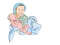 Midwife and newborn