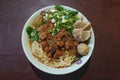 Mie ayam bakso or chicken noodle is popoular food in indonesian