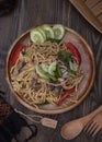 Mie Goreng Jawa or bakmi jawa or java noodle with spoon and fork.