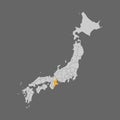 Mie prefecture highlighted on the map of Japan Royalty Free Stock Photo