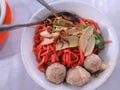 Mie yamin or red noodles typical of Banjarmasin