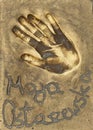 A handprint of famous Polish actress Maja Ostaszewska made in a brass plate