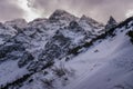 Mieguszowiecki peaks and a Mnich in winter scenery. High Tatras. Poland.