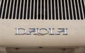 Dacia logo on abandoned veteran car fabricated in 1968.