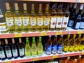 Variety of wines on local supermarket shelf.