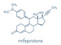 Mifepristone abortion inducing drug molecule. Also used as emergency contraceptive agent. Skeletal formula.