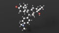 mifepristone molecule, molecular structure, ru-486, ball and stick 3d model, structural chemical formula with colored atoms