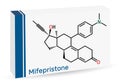 Mifepristone, molecule. It is progestational, glucocorticoid hormone antagonist, emergency contraceptive agent. Skeletal chemical